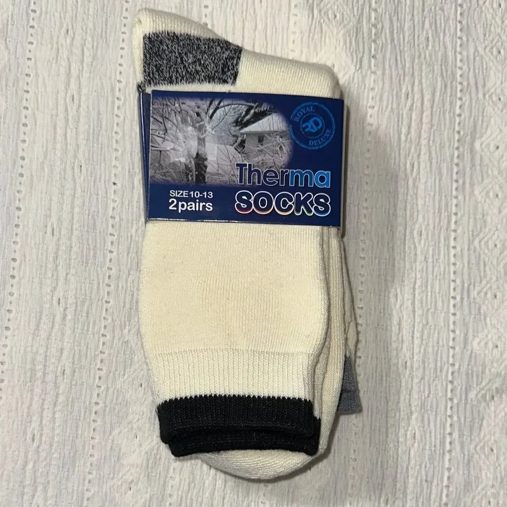 Therma SOCKS 10-13 Men's Black Cream Heather Gray Socks - 2 Pairs